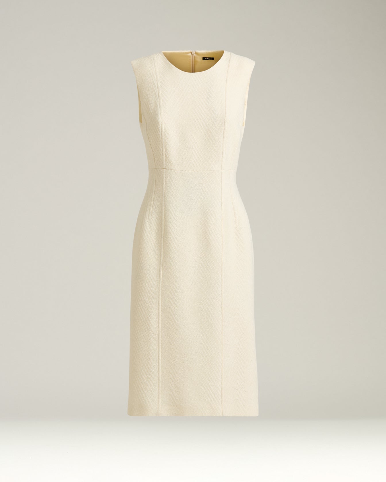 CREAM WHITE HERRINGBONE WOOL SHEATH DRESS CREAM WHITE HERRINGBONE WOOL SHEATH DRESS