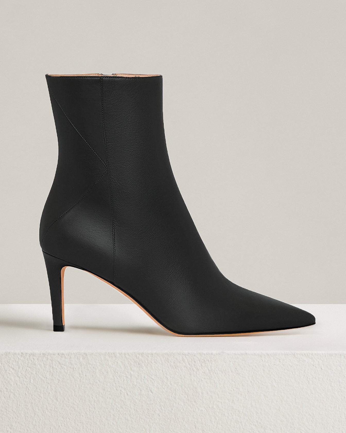 dark grey leather ankle boots with stiletto heel