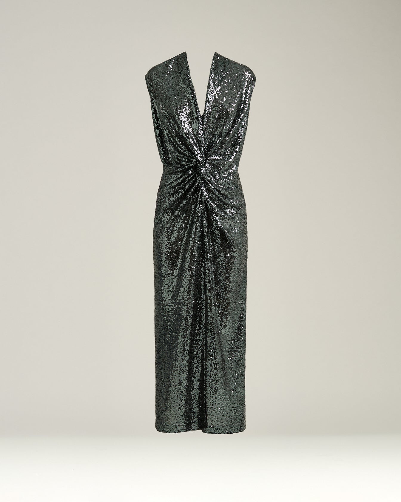 GRAY DRAPED MIDI DRESS WITH SEQUINS GRAY DRAPED MIDI DRESS WITH SEQUINS