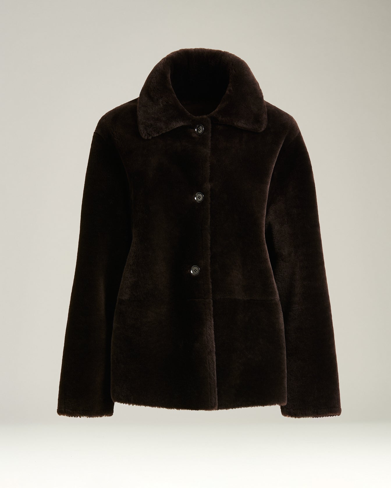 DARK BROWN REVERSIBLE SHEARLING SHORT JACKET - Main Image