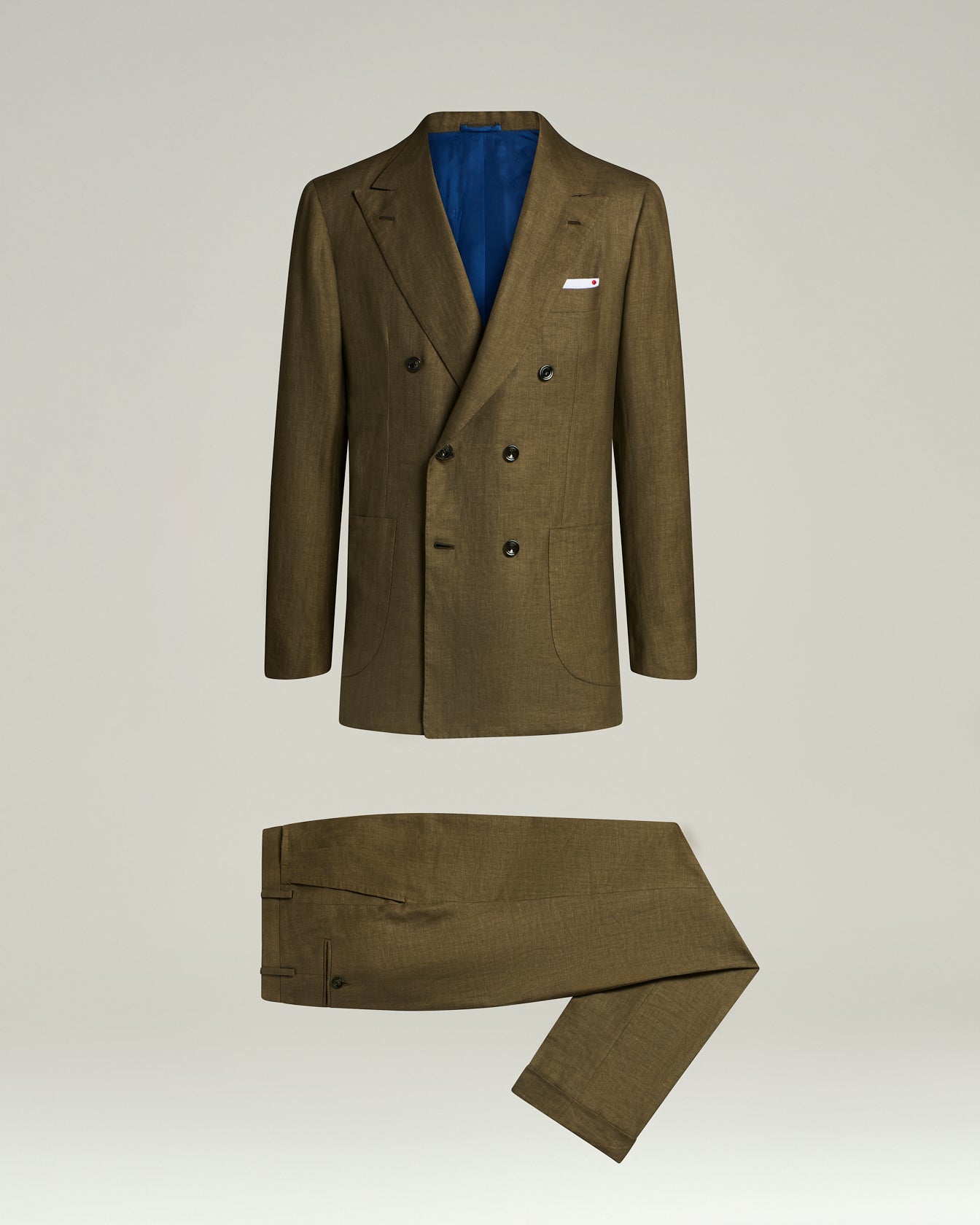 Men's brown linen and wool double-breasted suit | Kiton