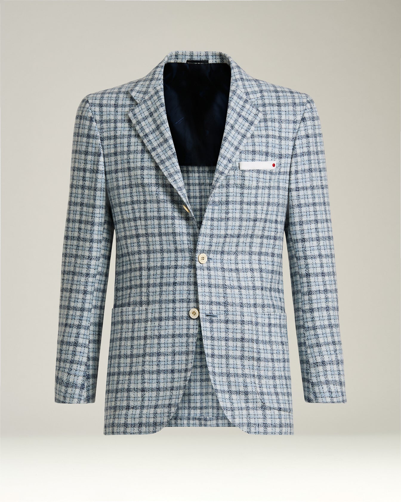 azure cashmere blazer with checked pattern