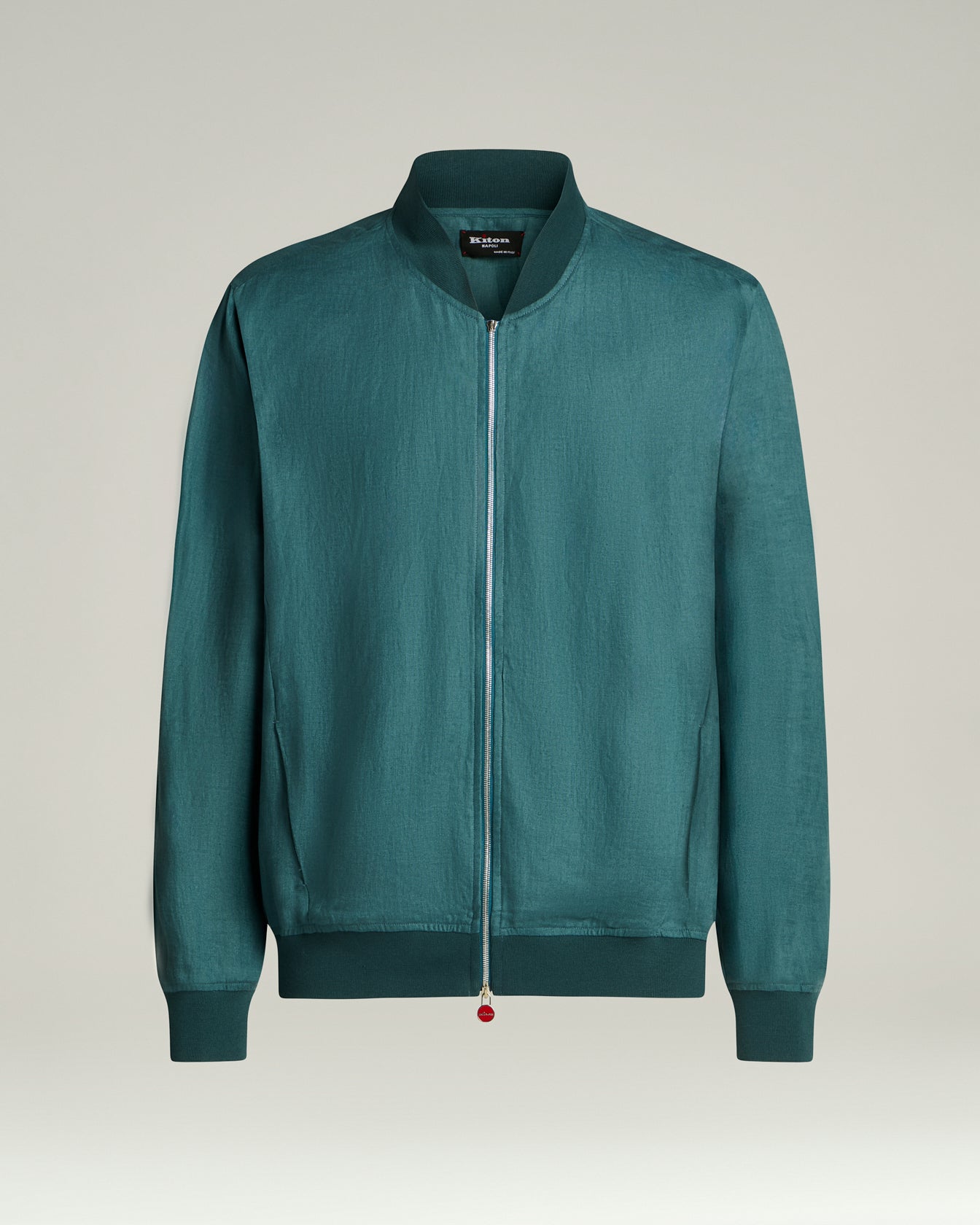 Men's cornflower blue linen zip jacket regular fit | Kiton