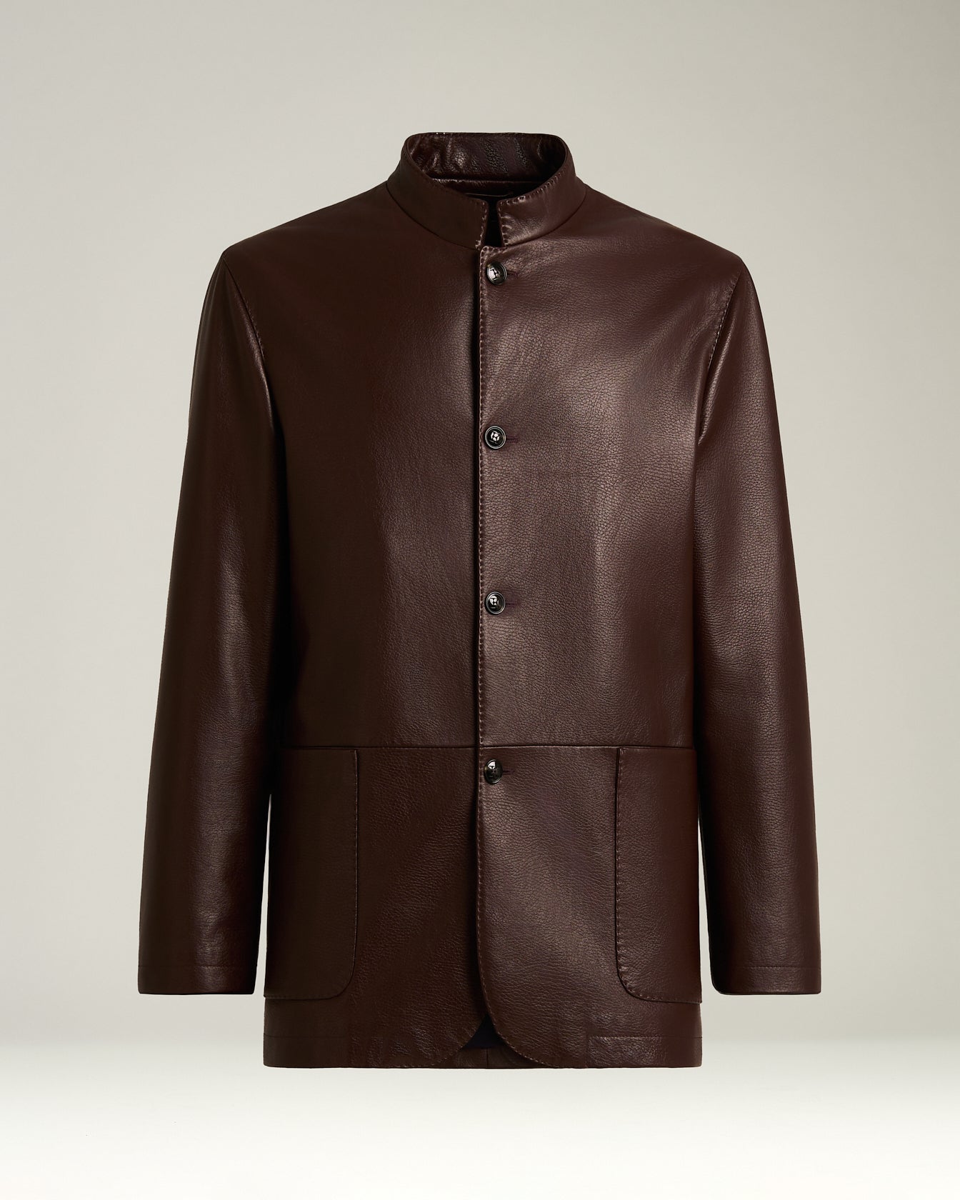 Kiton Men's Stand-Collar Leather Jacket, Red, Men's, 58 (48), Coats Jackets & Outerwear Leather Jackets