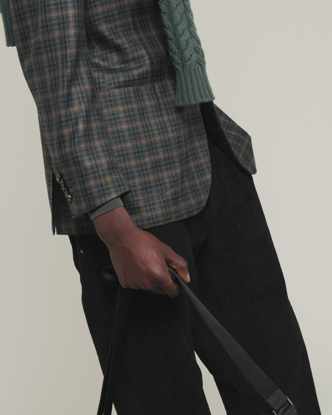 green cashmere blazer with checked pattern