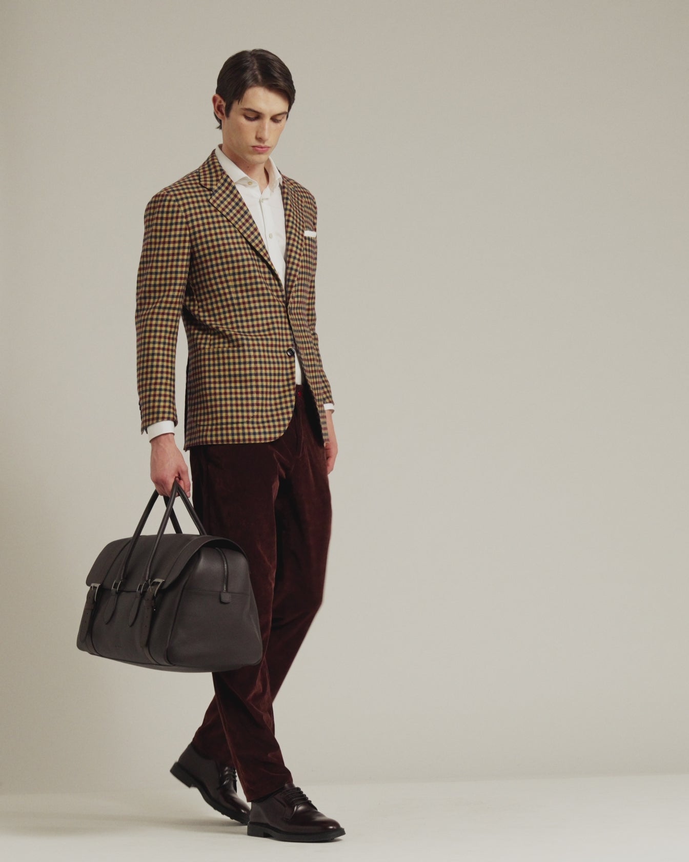 yellow cashmere blazer with micro-checked pattern