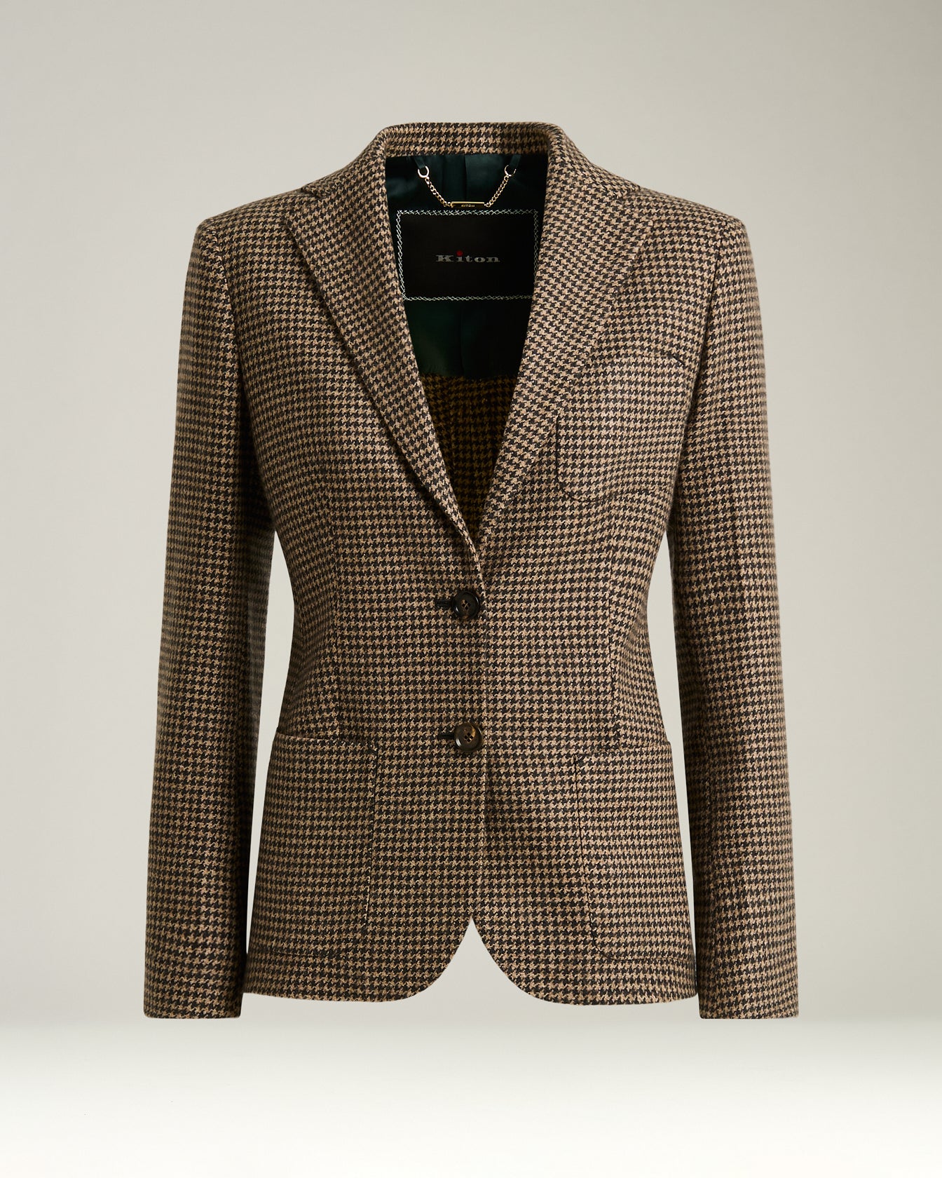 brown single-breasted women's houndstooth pure cashmere blazer