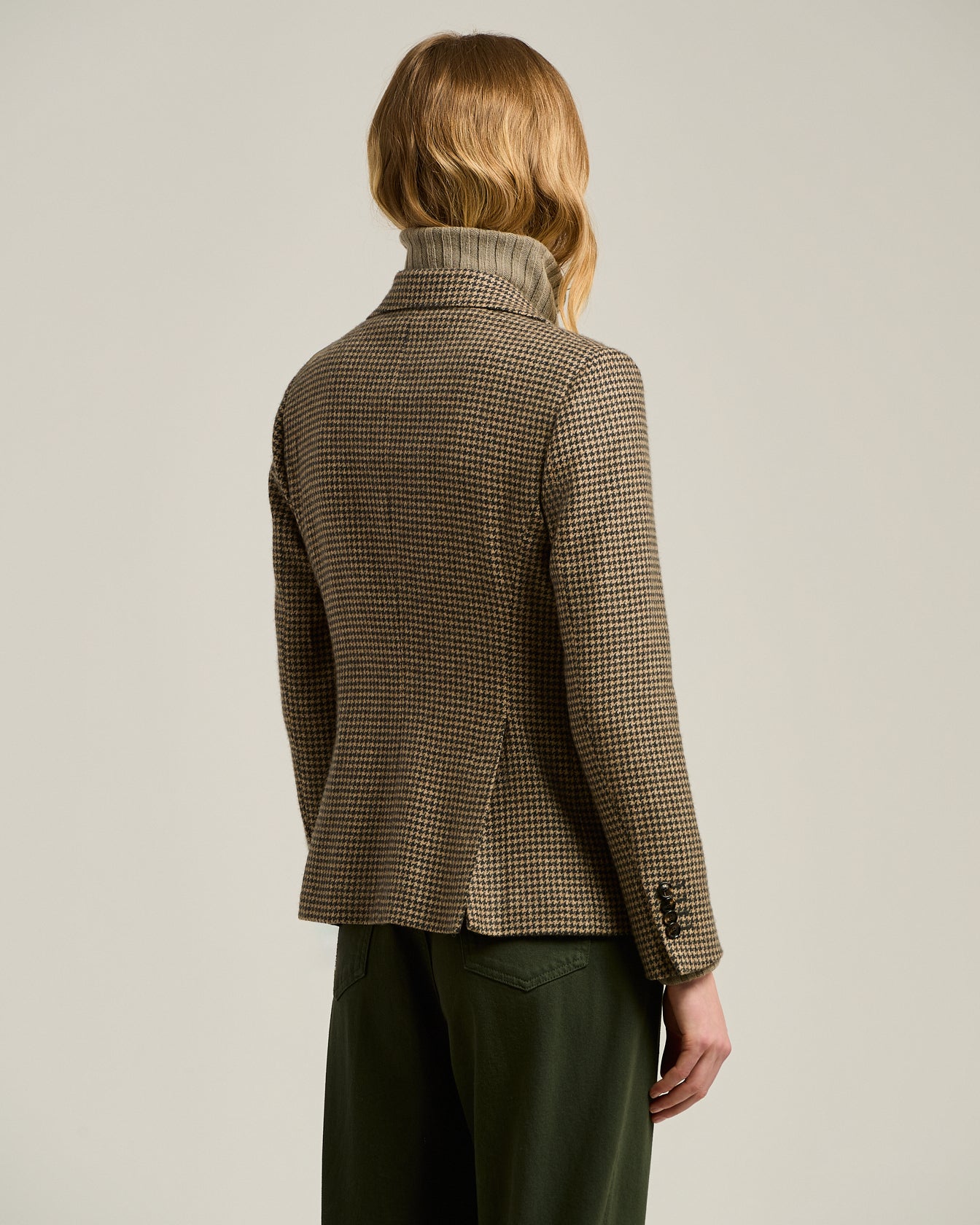 BROWN SINGLE-BREASTED HOUNDSTOOTH PURE CASHMERE BLAZER
