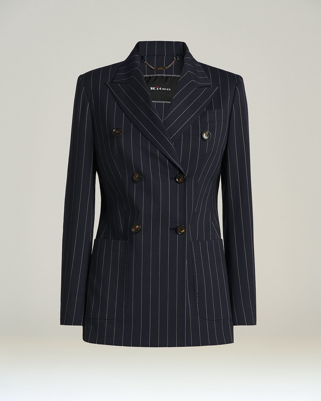 STRETCH WOOL PINSTRIPE DOUBLE-BREASTED JACKET