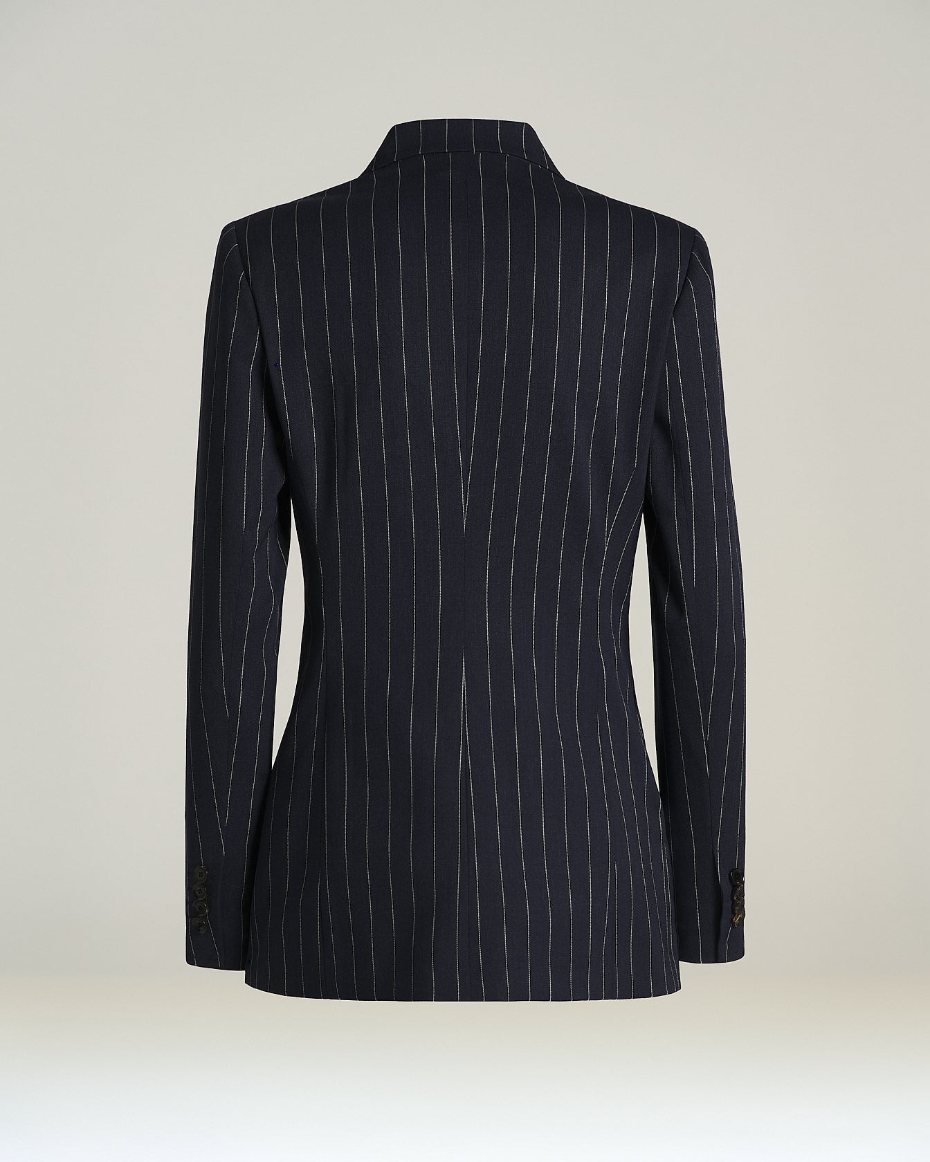 STRETCH WOOL PINSTRIPE DOUBLE-BREASTED JACKET