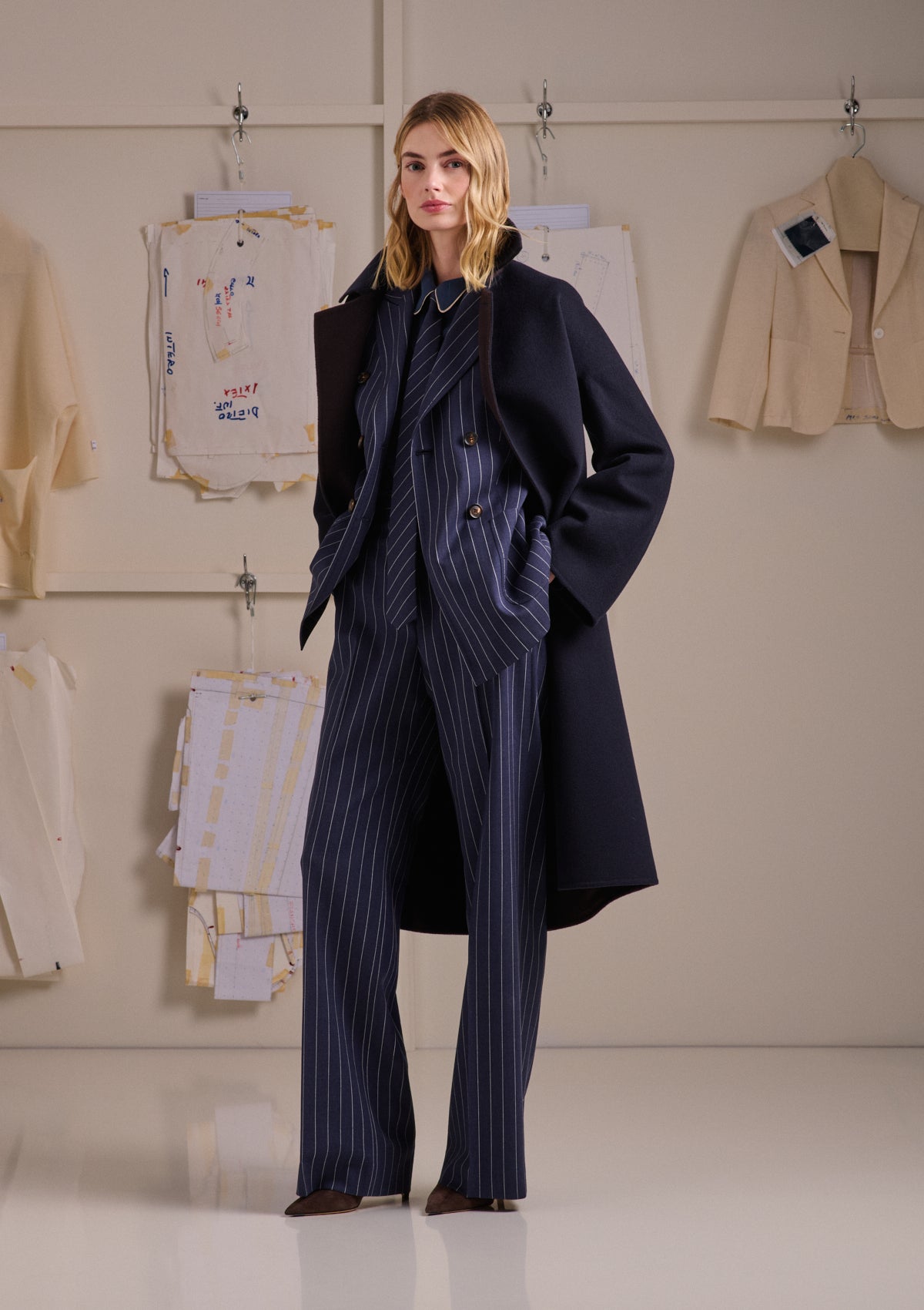 STRETCH WOOL PINSTRIPE DOUBLE-BREASTED JACKET