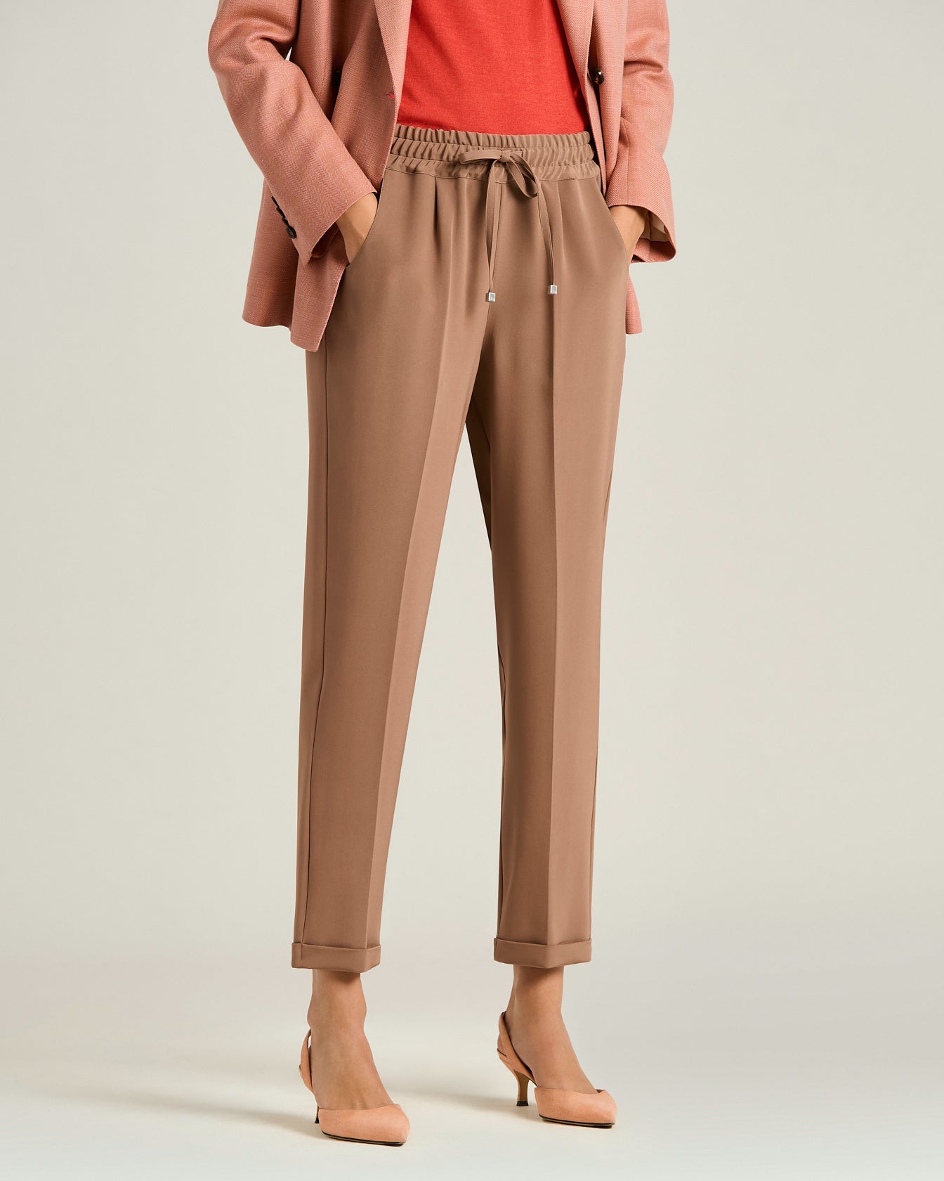 SILK TROUSERS WITH ELASTICATED WAIST