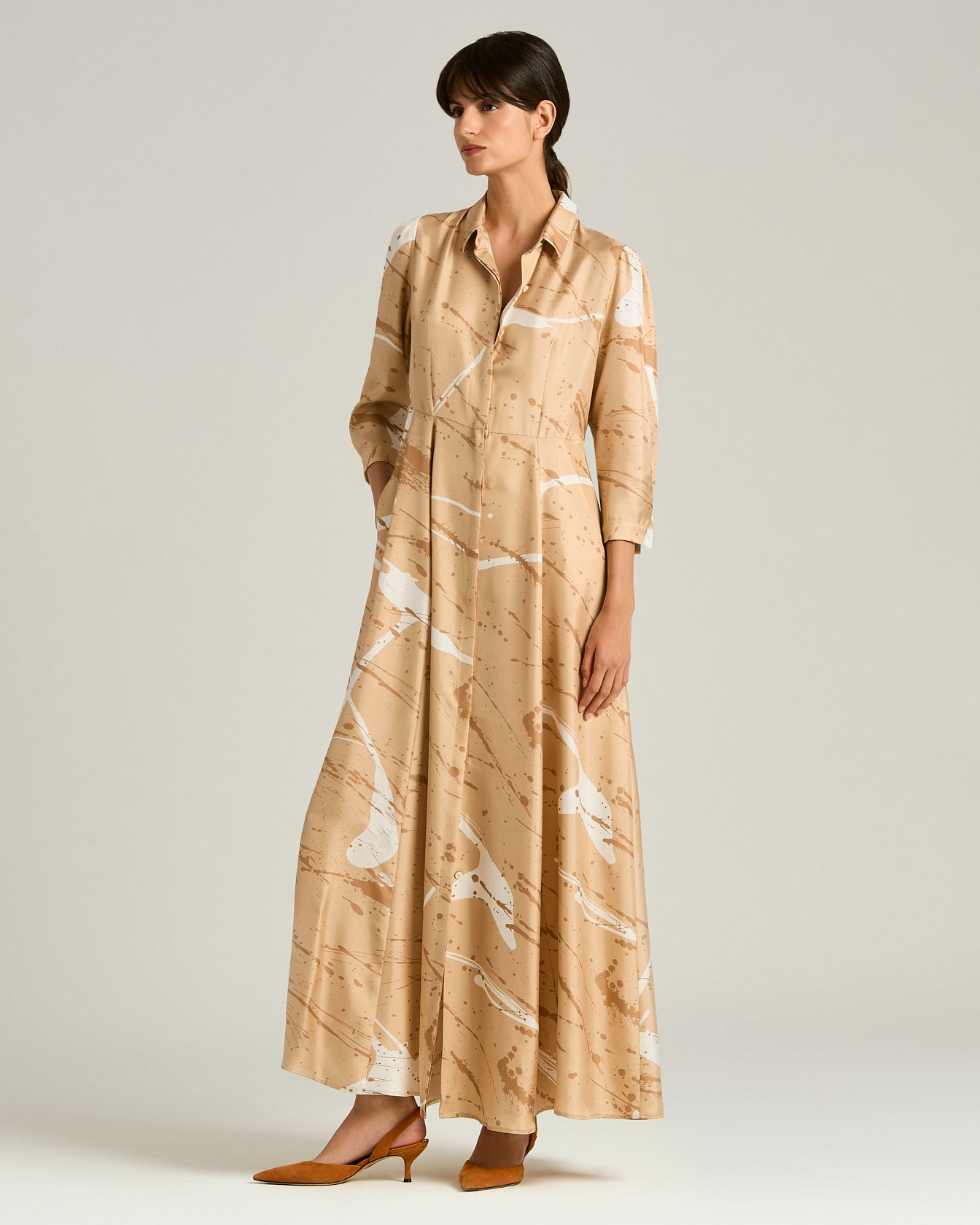 LONG PRINTED PURE SILK DRESS