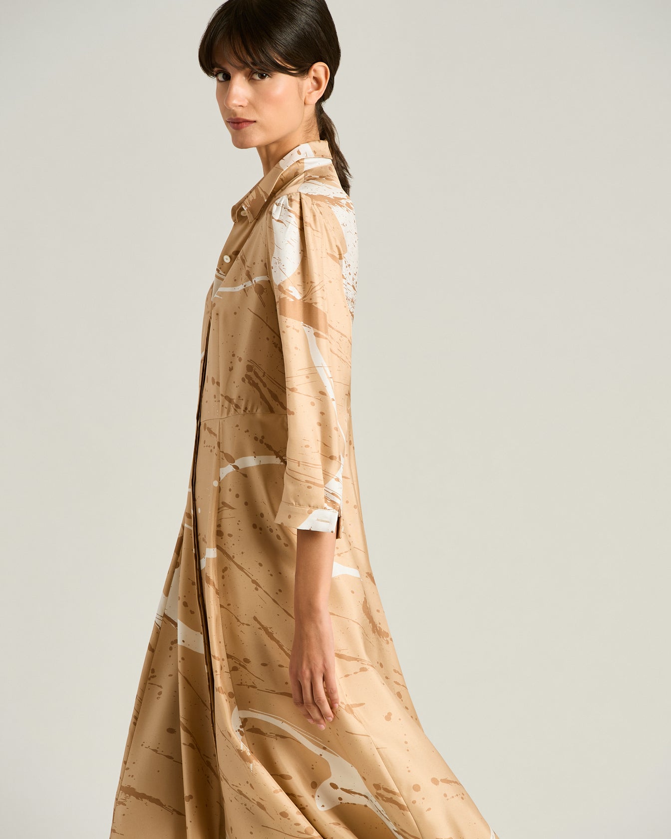 LONG PRINTED PURE SILK DRESS