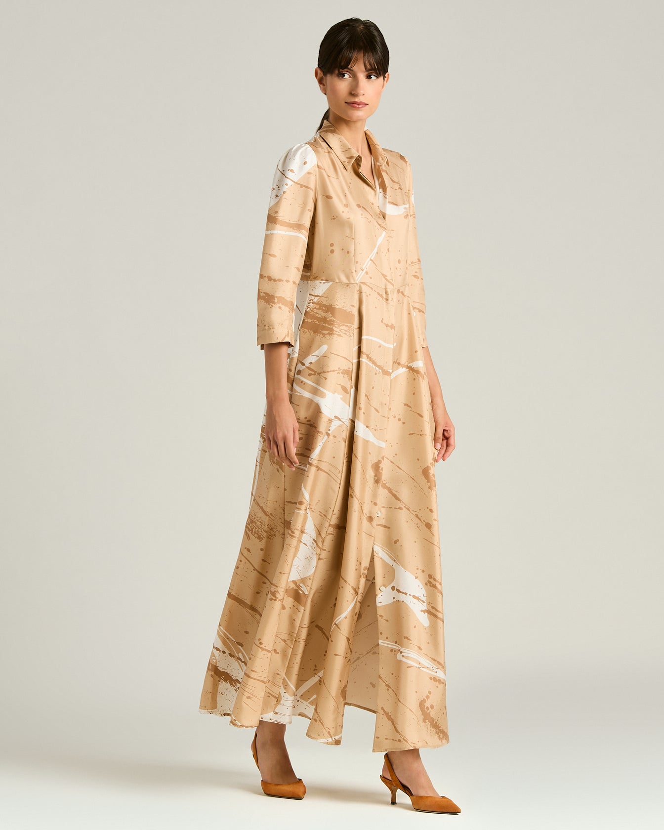 LONG PRINTED PURE SILK DRESS