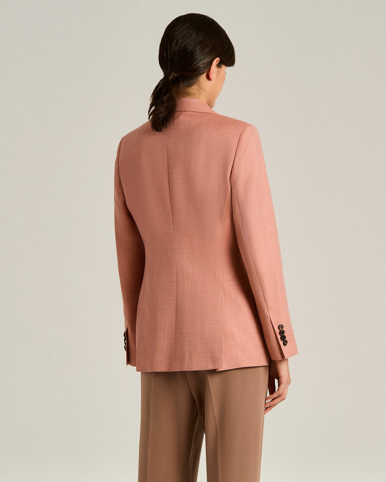 WOOL, SILK AND LINEN BLEND TAILORED DOUBLE-BREASTED JACKET