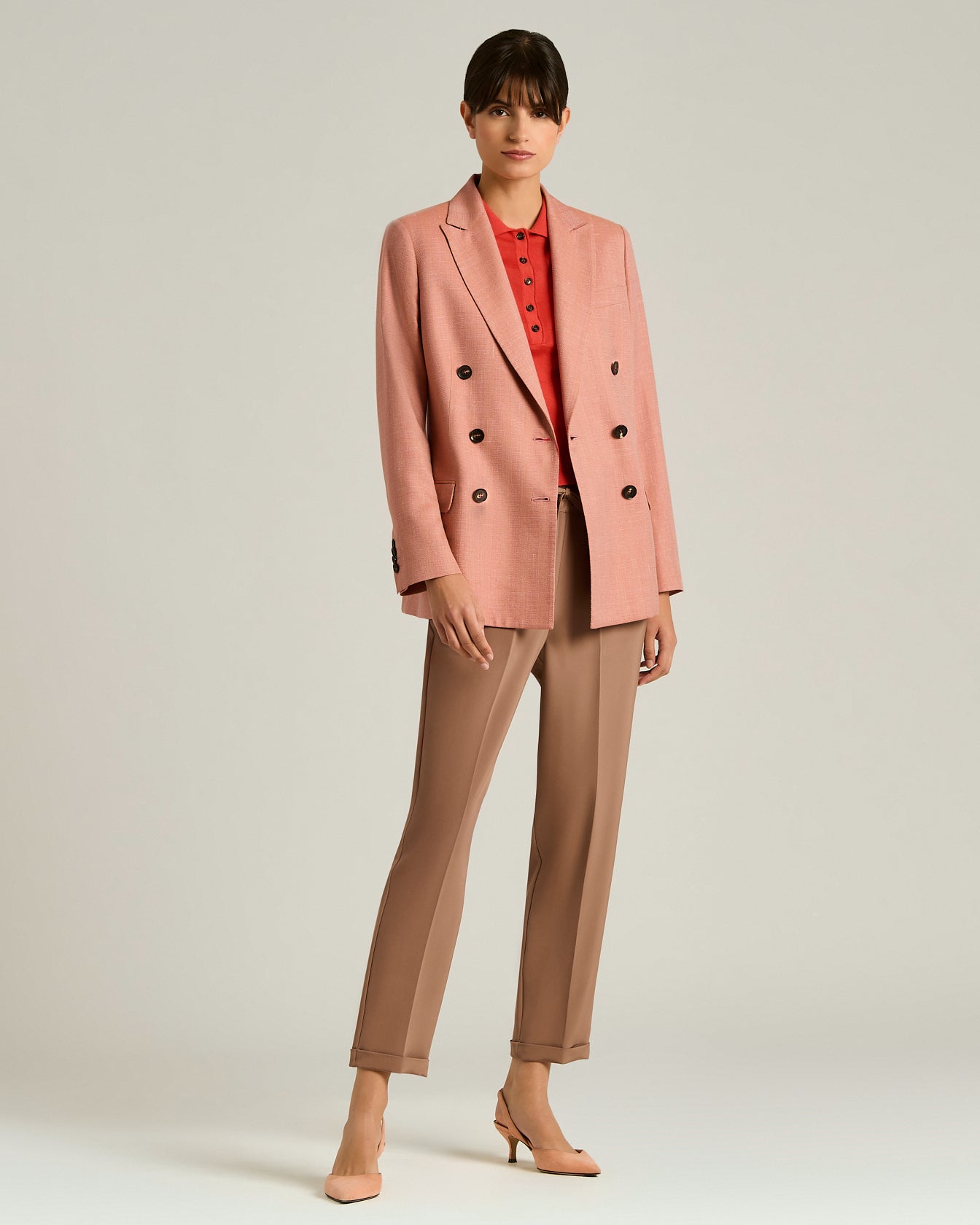 WOOL, SILK AND LINEN BLEND TAILORED DOUBLE-BREASTED JACKET