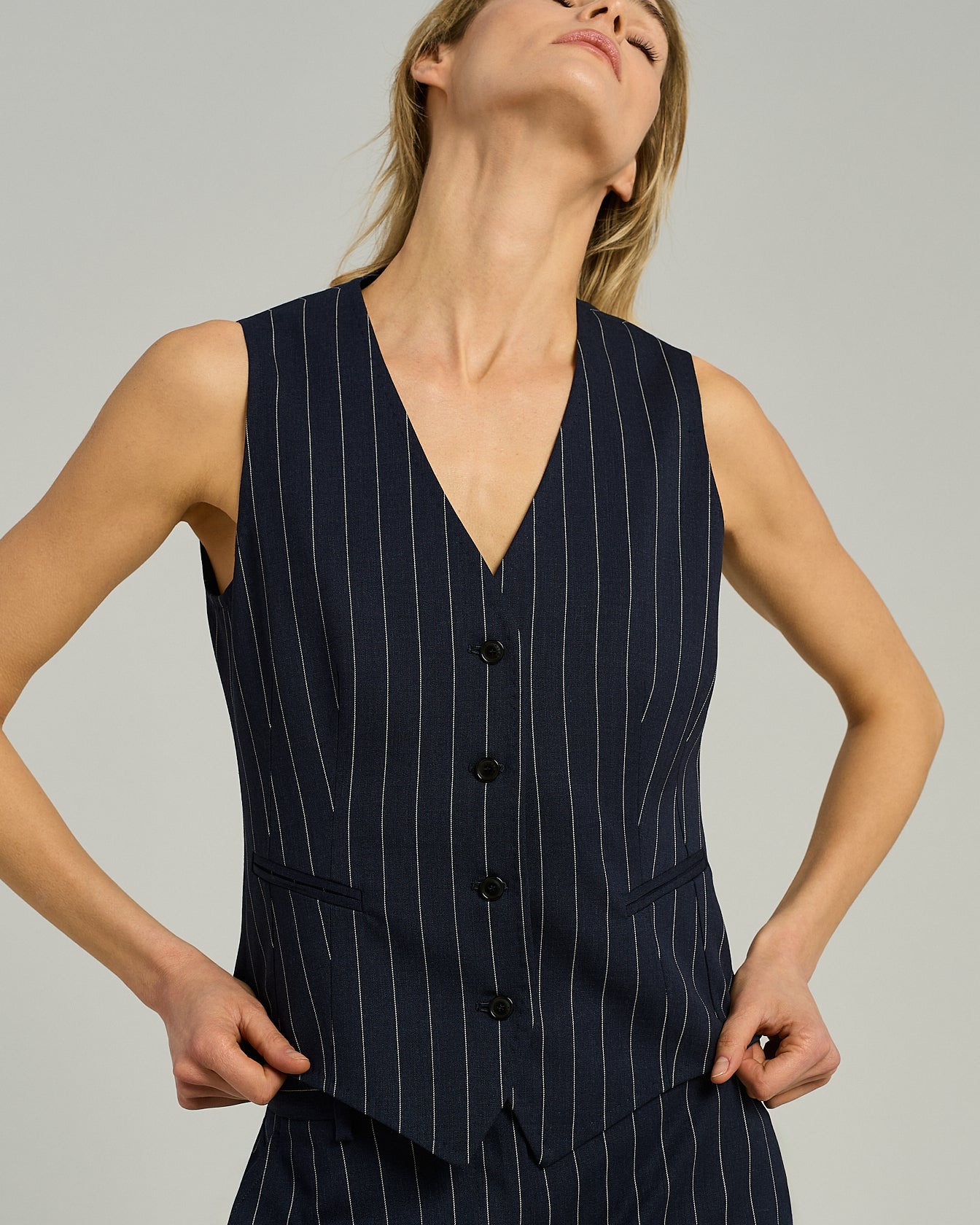 STRETCH WOOL PINSTRIPE WAISTCOAT