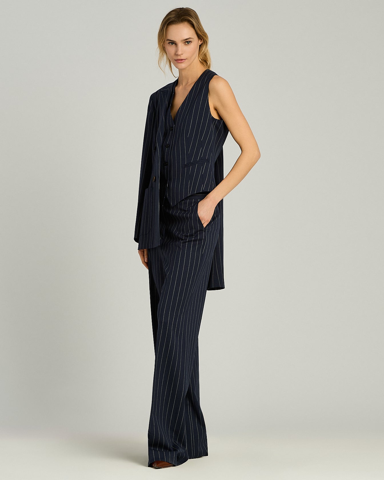 STRETCH WOOL PINSTRIPE WAISTCOAT