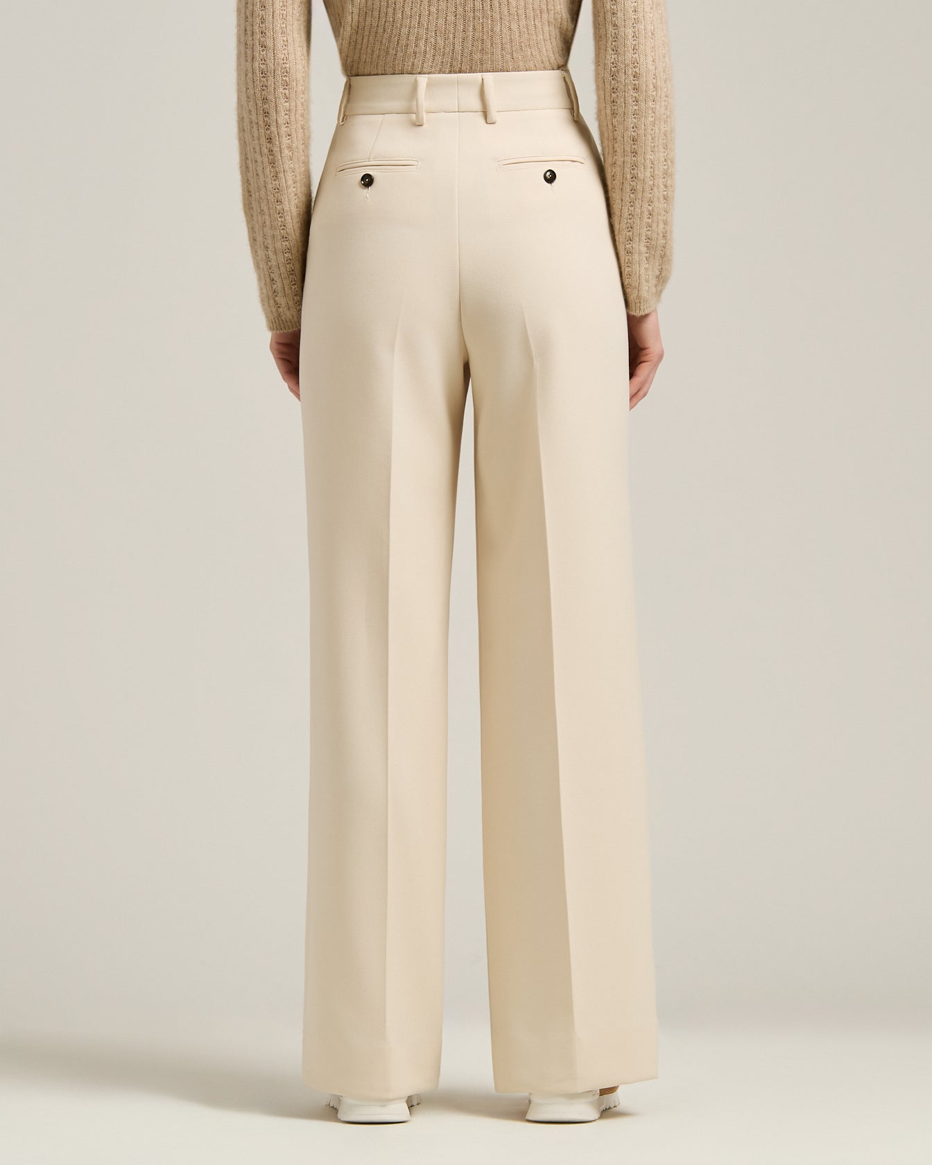 women's cream white wide-leg trousers in technical fabric