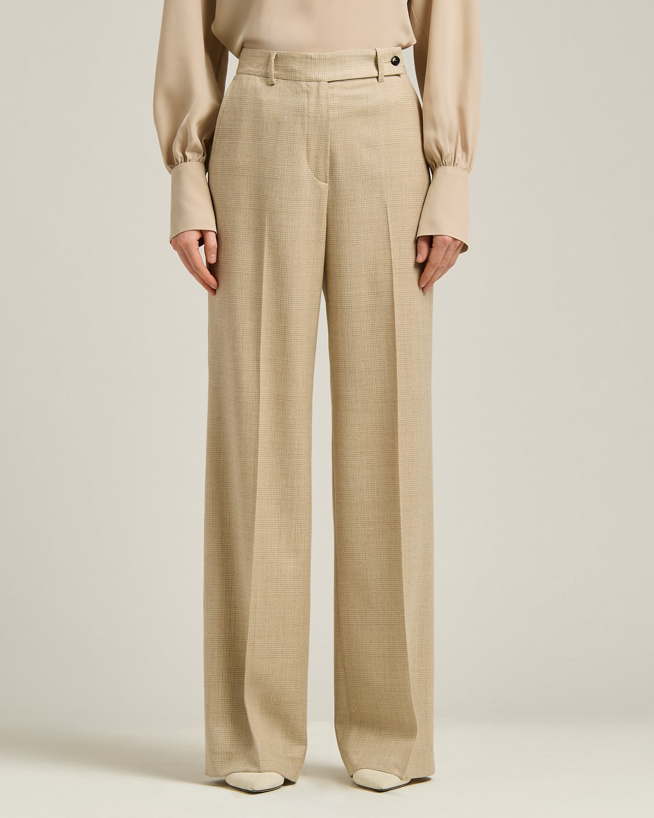 GLEN PLAID WOOL BLEND TROUSERS