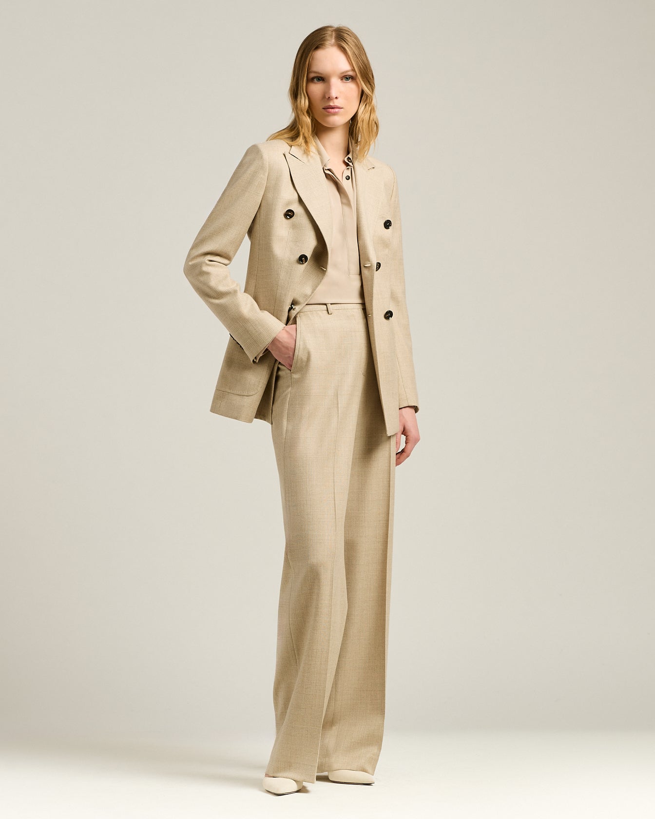 GLEN PLAID WOOL BLEND TROUSERS