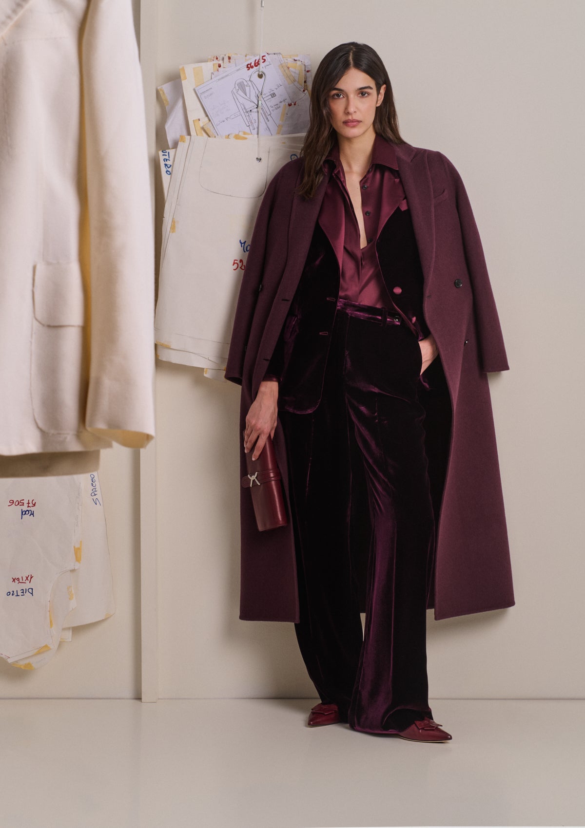 WIDE-LEG VISCOSE AND CUPRO VELVET TROUSERS