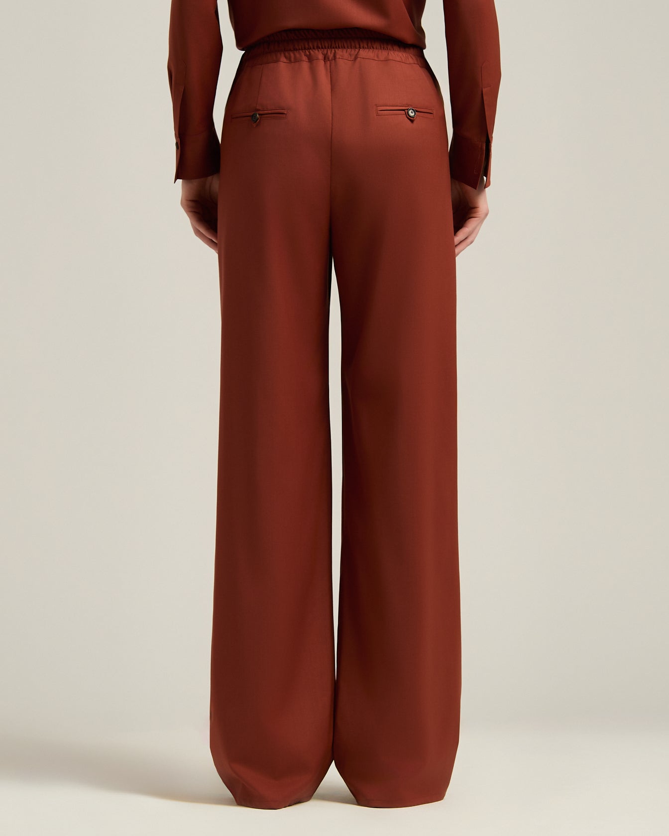 TERRACOTTA WOOL PALAZZO TROUSERS WITH ELASTIC WAIST