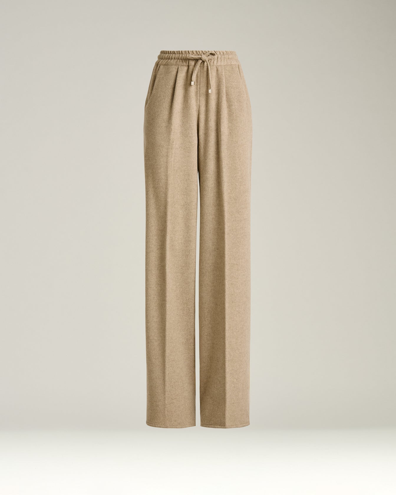 beige wide-leg pure cashmere trousers