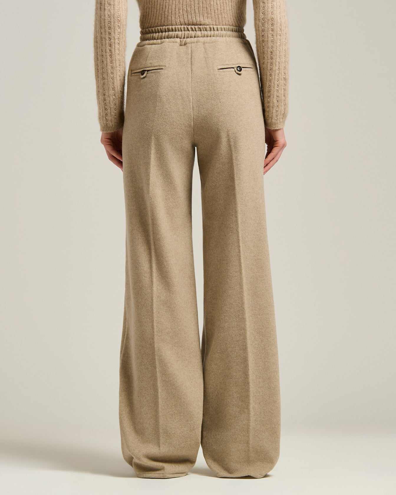 BEIGE WIDE-LEG PURE CASHMERE TROUSERS