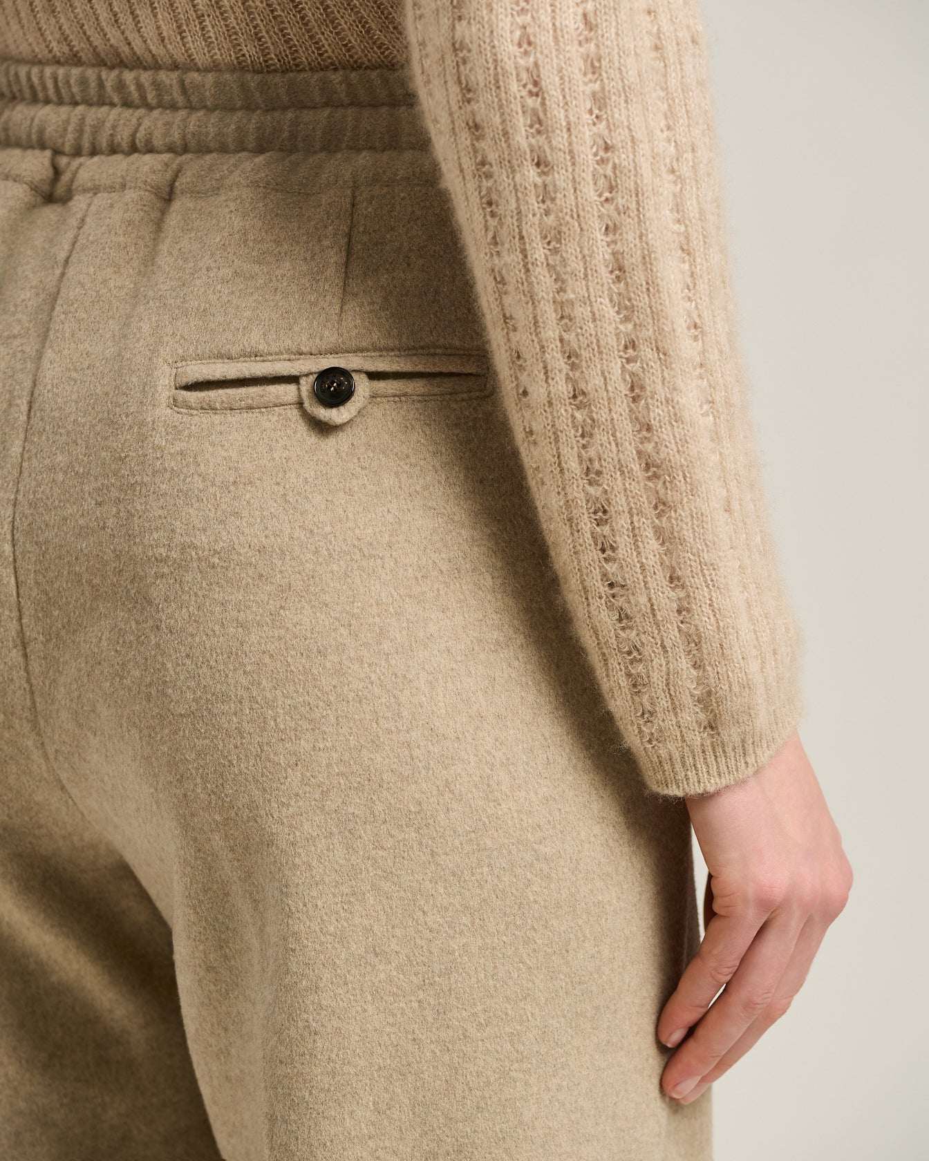 BEIGE WIDE-LEG PURE CASHMERE TROUSERS