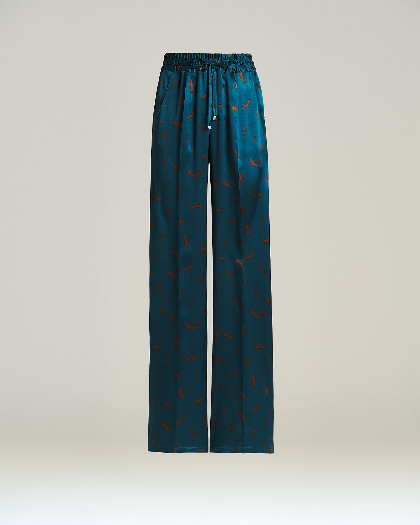 PURE SILK TROUSERS WITH ABSTRACT PRINT