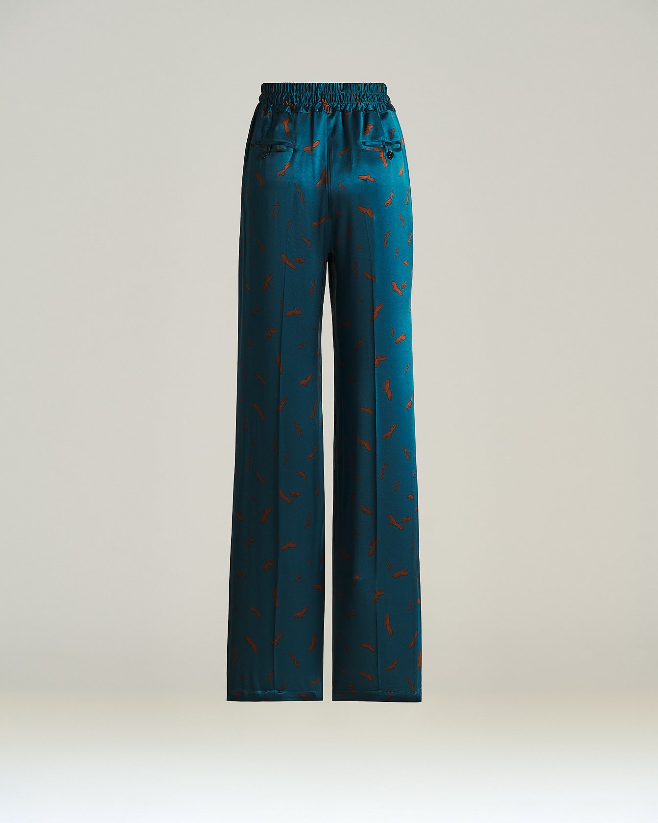 PURE SILK TROUSERS WITH ABSTRACT PRINT