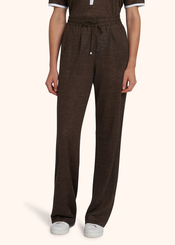 Kiton olive green trousers for woman, in linen 2