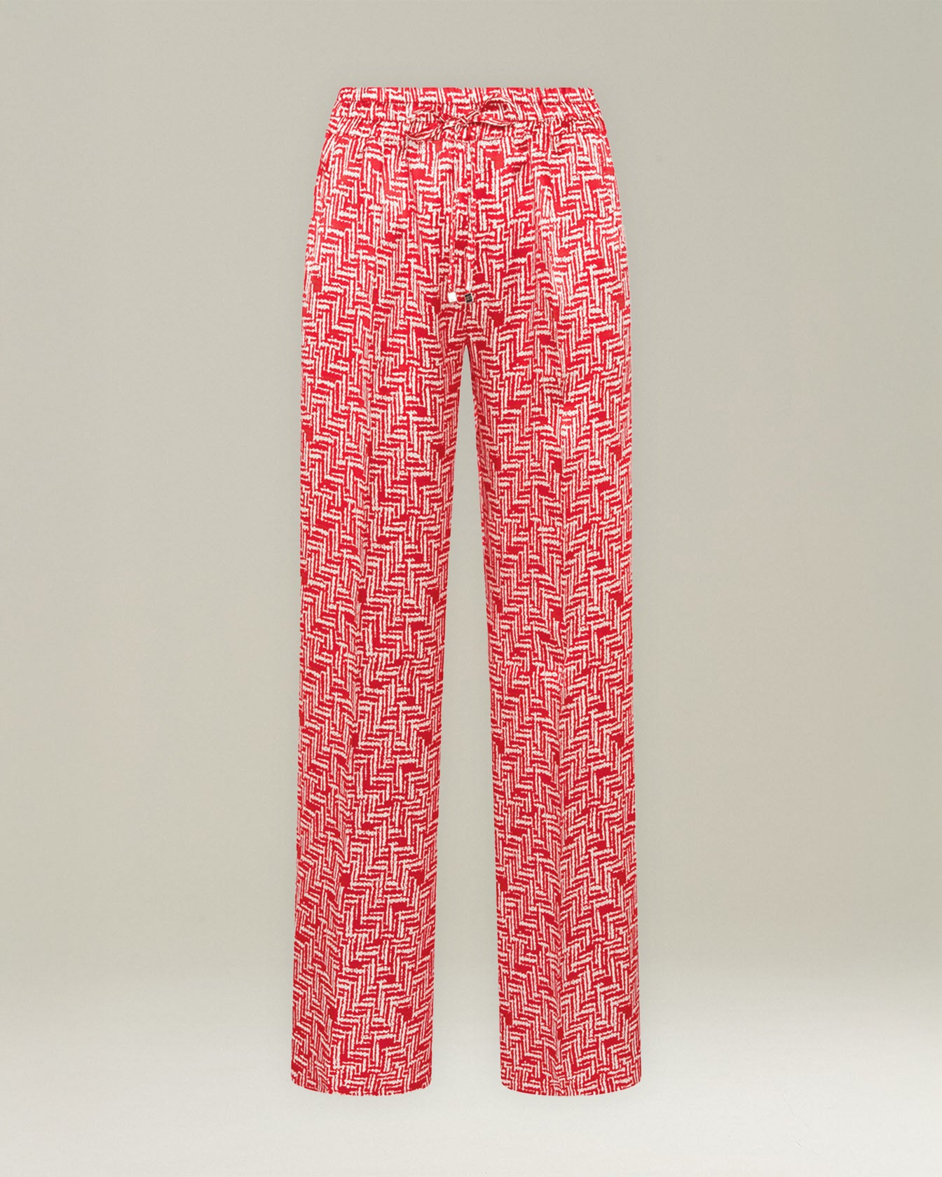 SILK TROUSERS WITH SCARLET STAIRS PATTERN