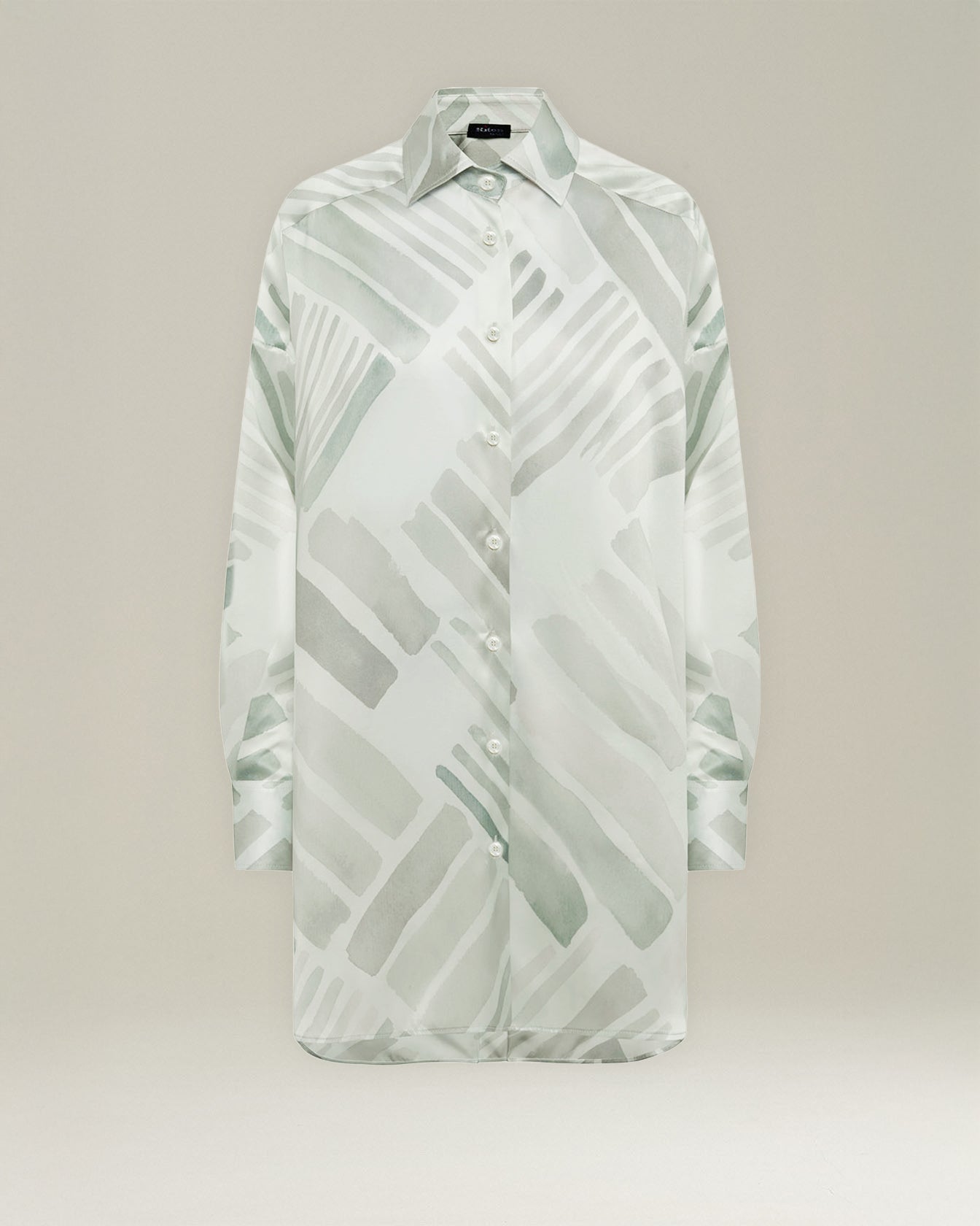 OVERSIZED SILK SHIRT WITH ETHNIC BRUSH PATTERN