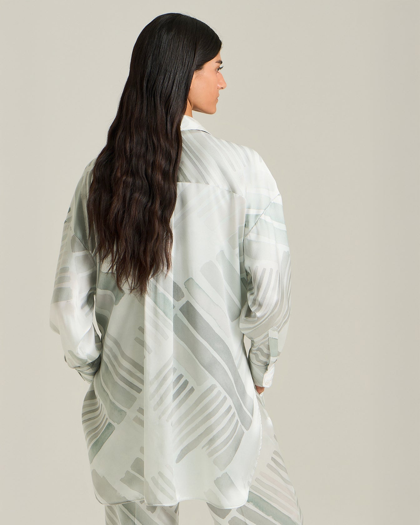 OVERSIZED SILK SHIRT WITH ETHNIC BRUSH PATTERN