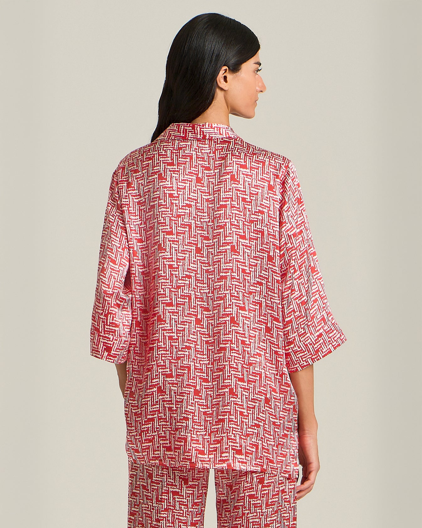 OVERSIZED SILK BLOUSE WITH SCARLET STAIRS PATTERN