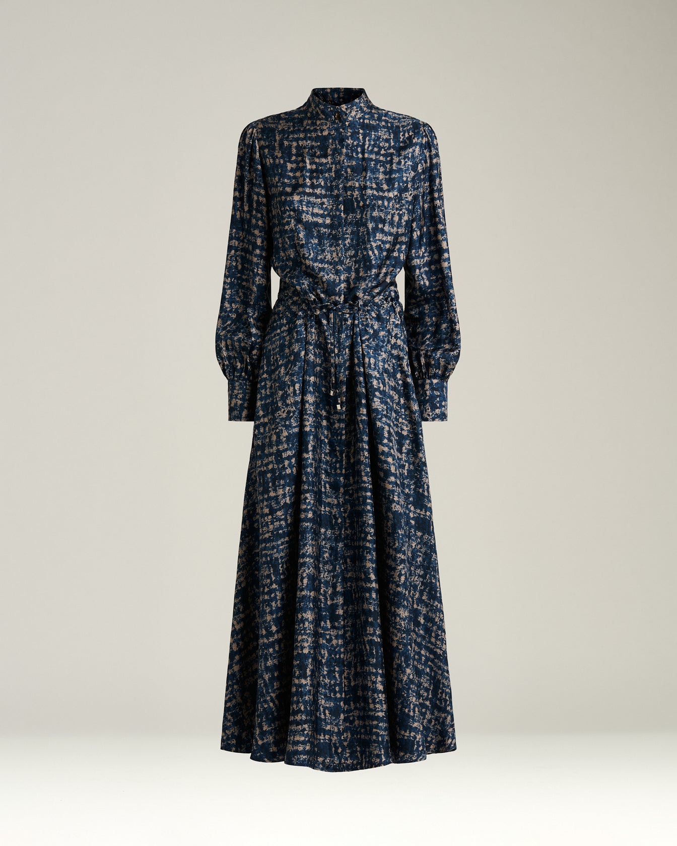 LONG SILK DRESS WITH ABSTRACT PICTORIAL MOTIF
