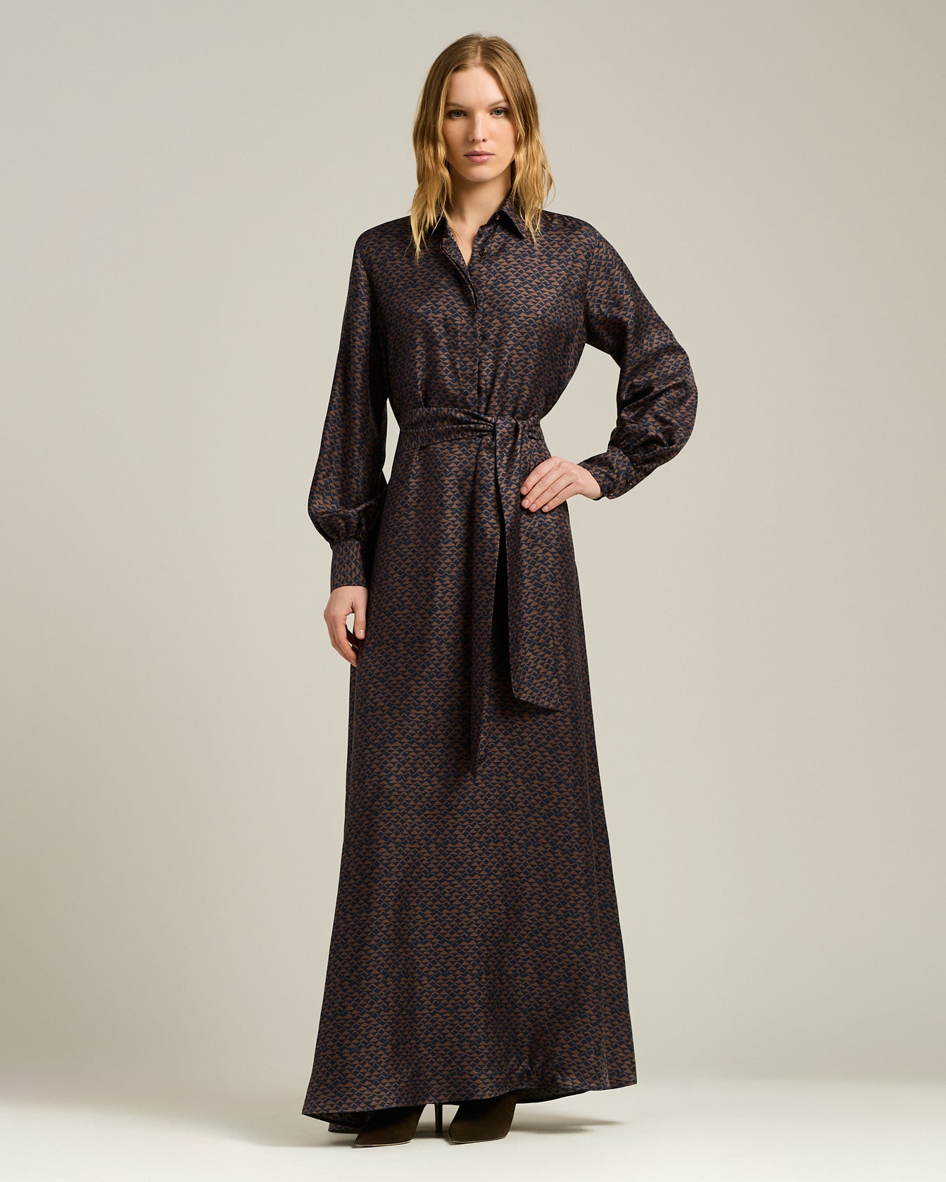 LONG PRINTED SILK DRESS