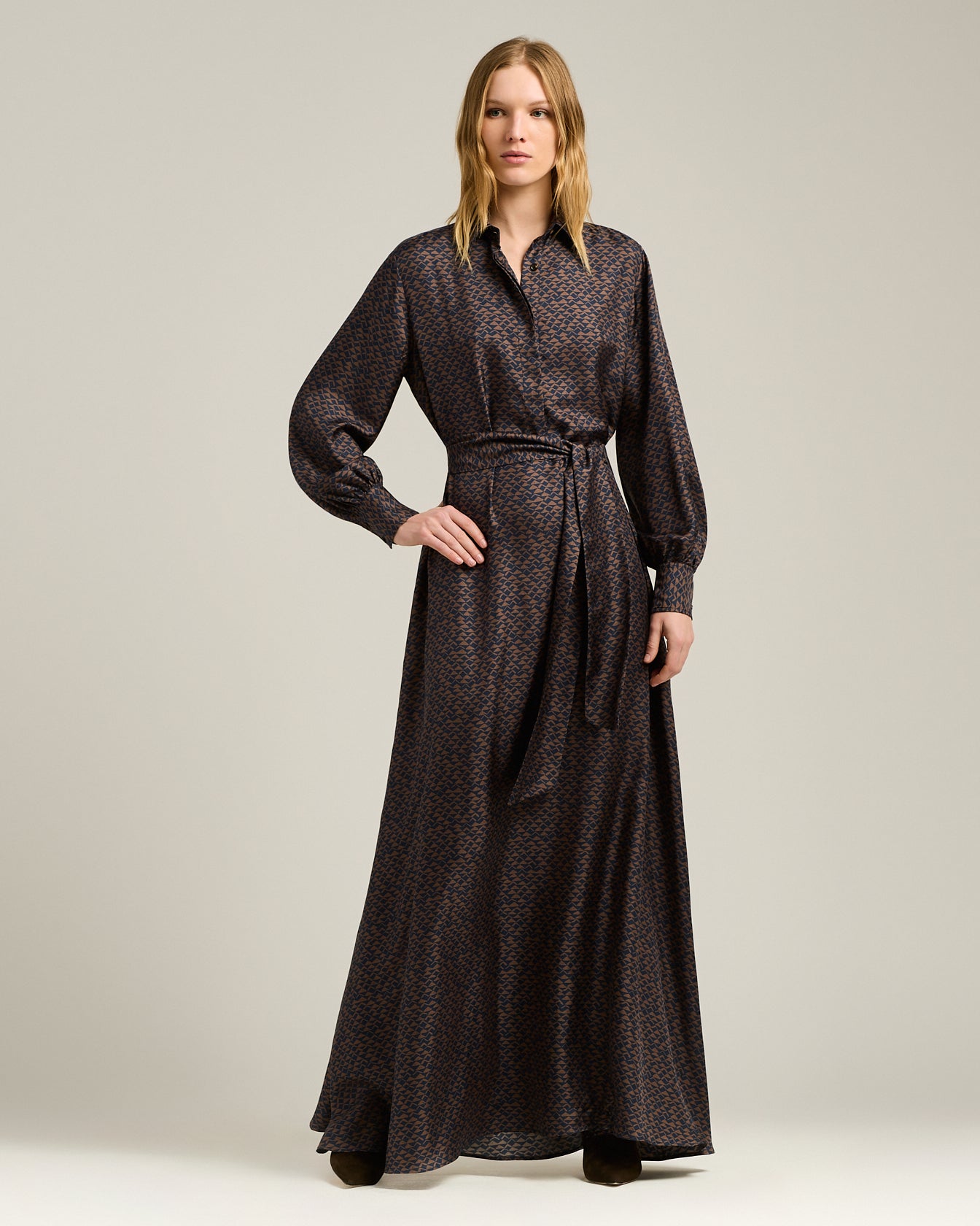 LONG PRINTED SILK DRESS