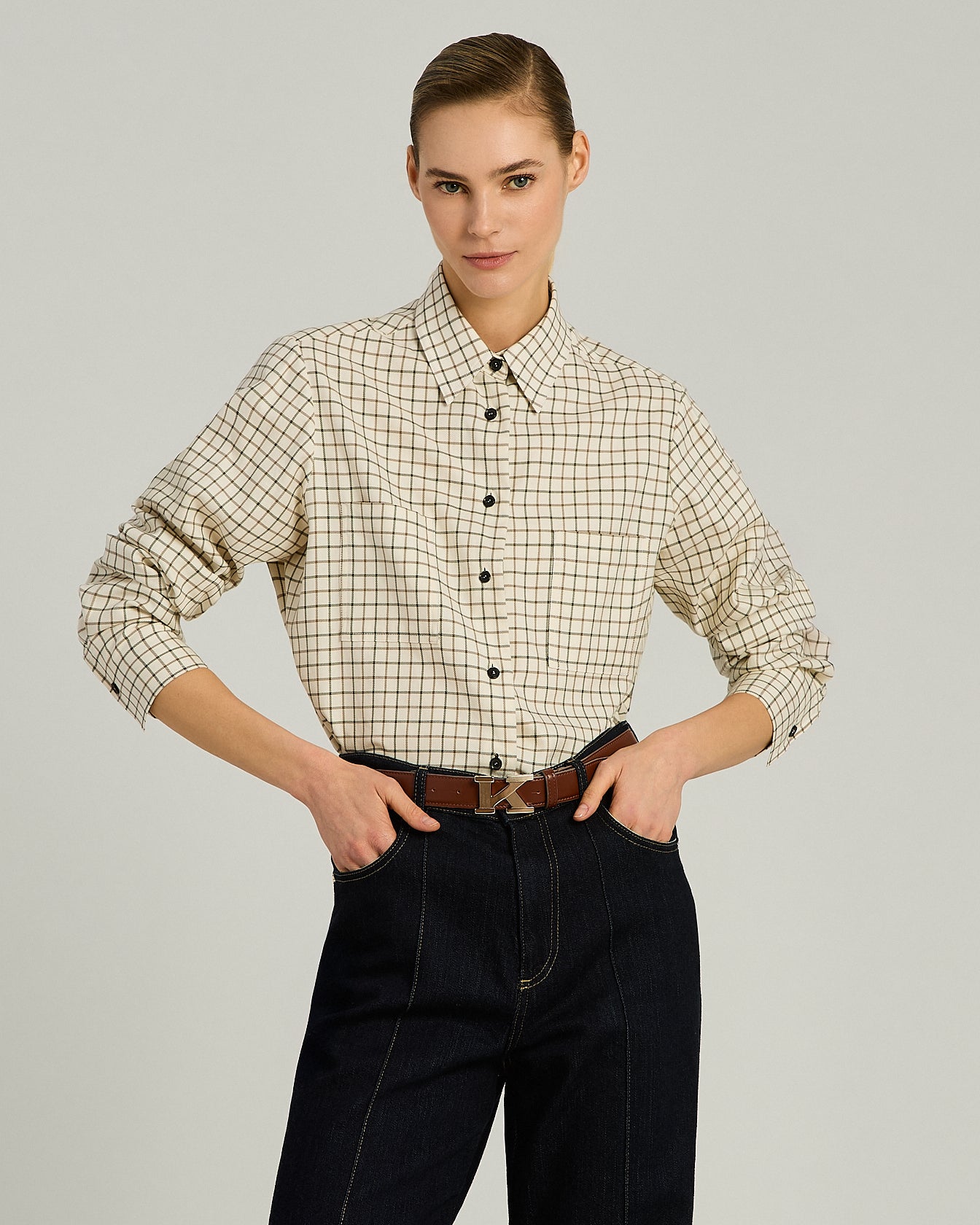 COTTON CHECKED SHIRT WITH DOUBLE PATCH POCKETS
