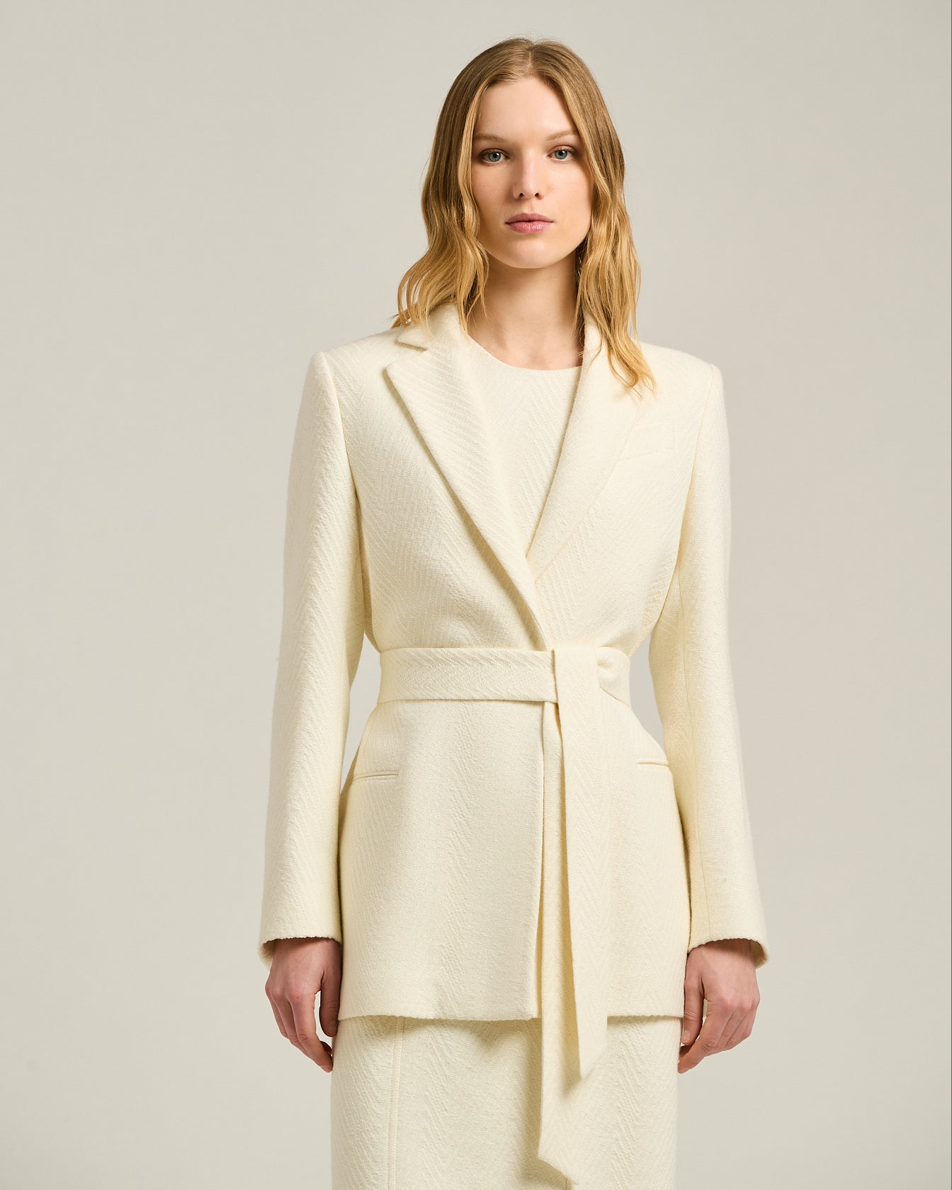 CREAM WHITE SINGLE-BREASTED WOOL JACKET