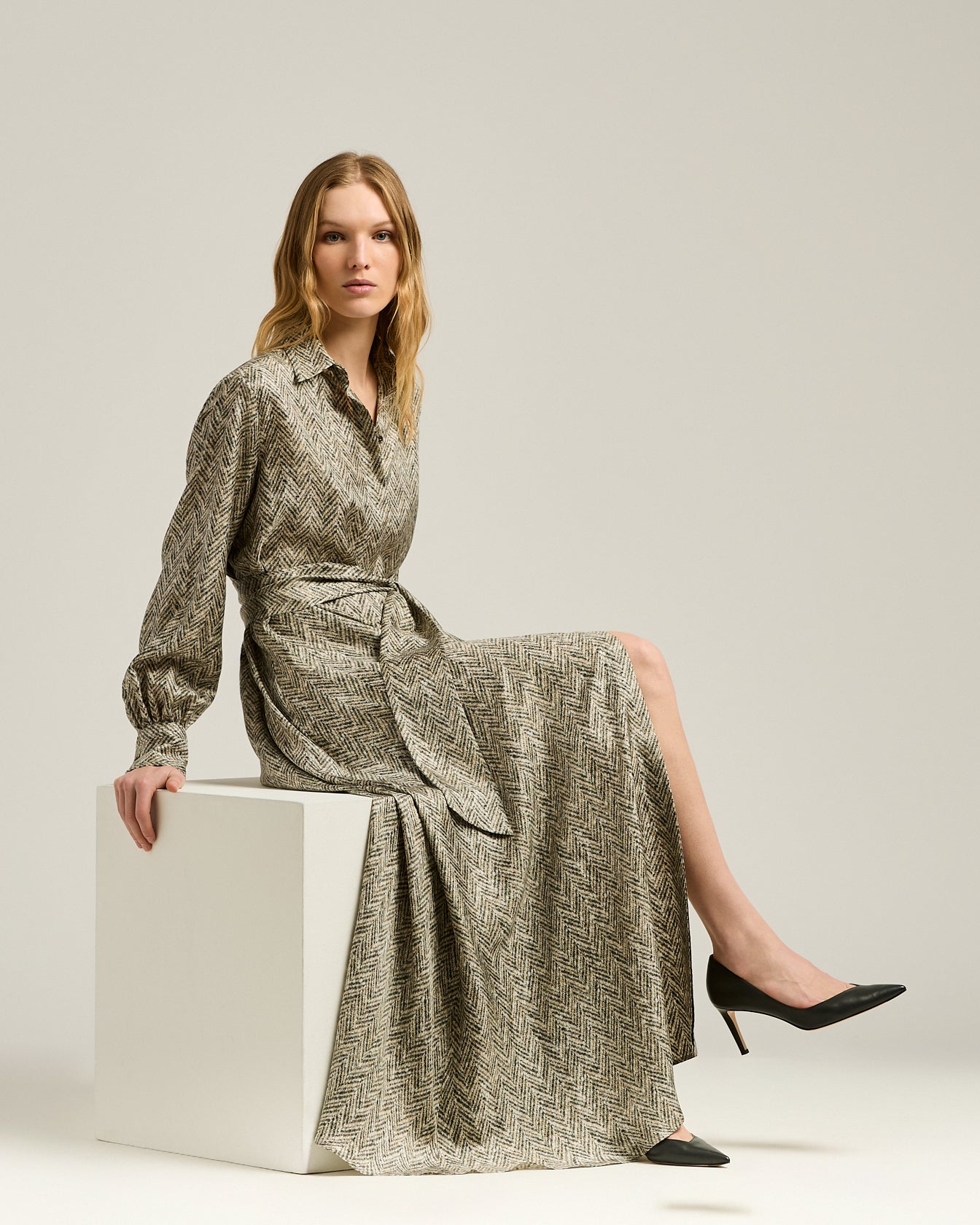 PRINTED SILK SHIRT DRESS