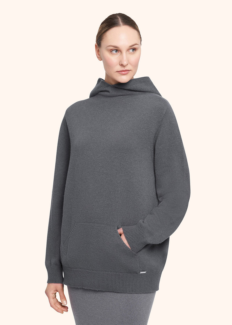 Kiton anthracite grey jersey w/hood for woman, in cashmere 2