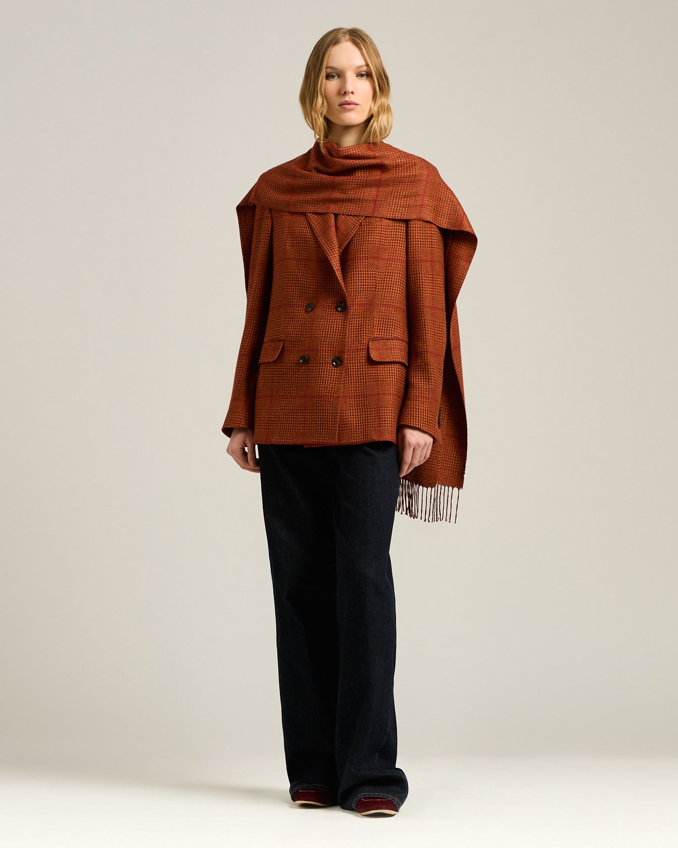 Woman's glen plaid scarf in silk and cashmere