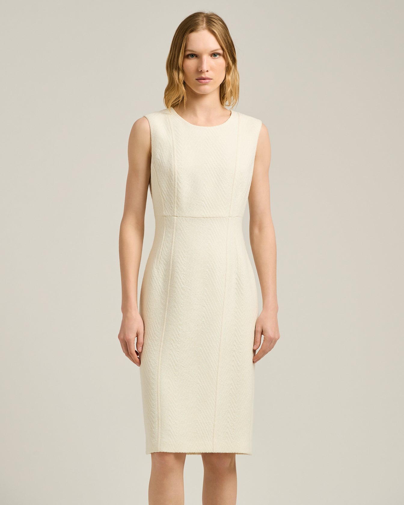 HERRINGBONE WOOL SHEATH DRESS