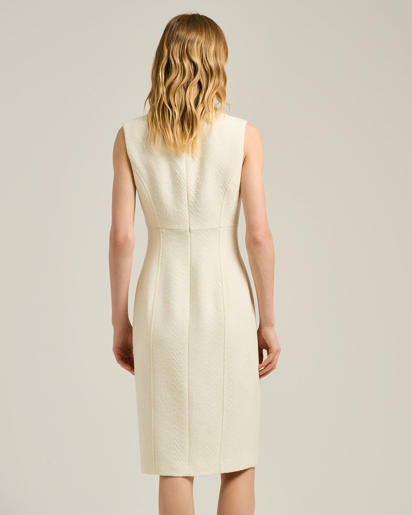 HERRINGBONE WOOL SHEATH DRESS