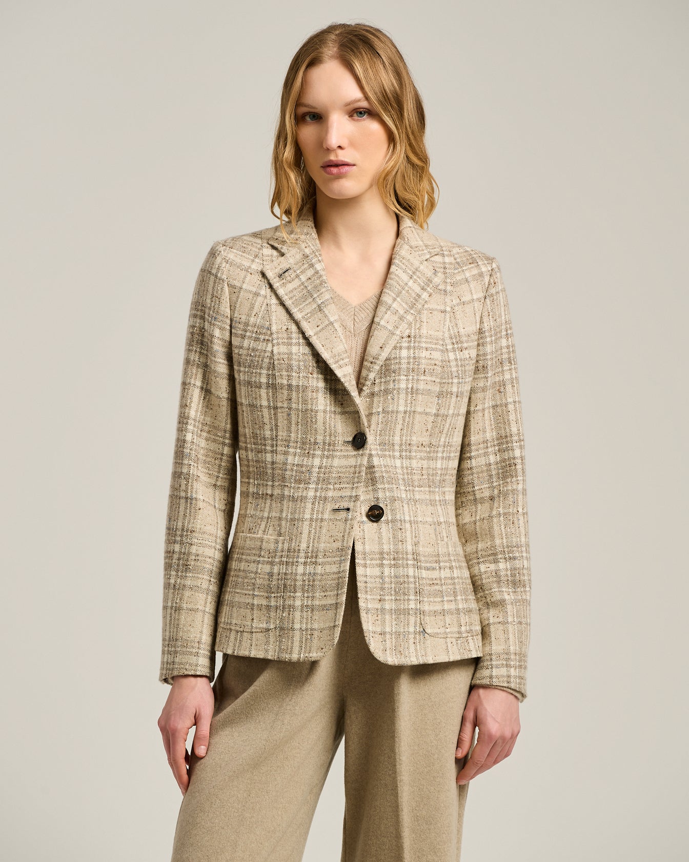 BEIGE SINGLE-BREASTED PURE CASHMERE BLAZER