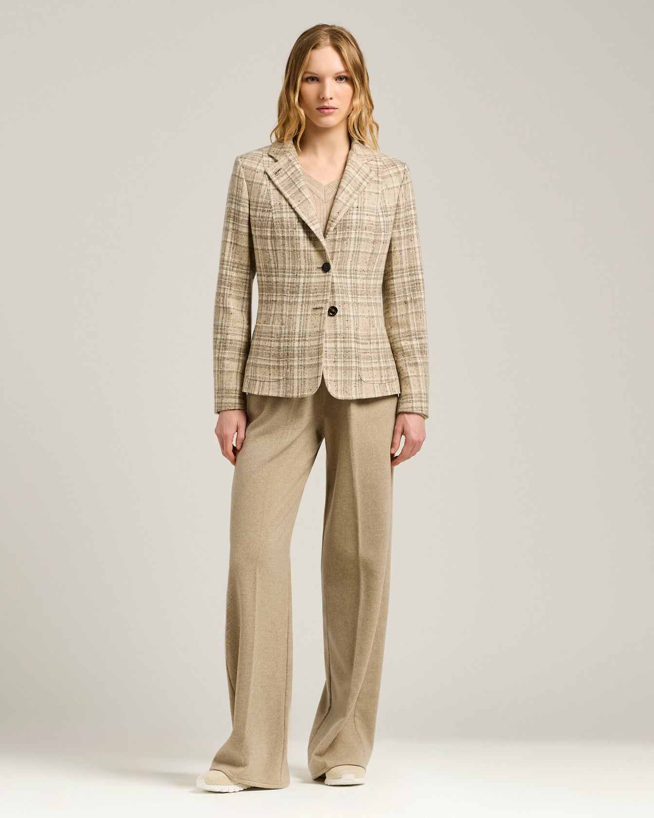 BEIGE SINGLE-BREASTED PURE CASHMERE BLAZER